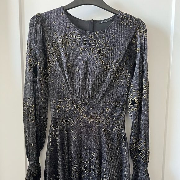 Zara- puff shoulder cocktail dress in dark grey/black mesh SIZE S - Picture 3 of 5